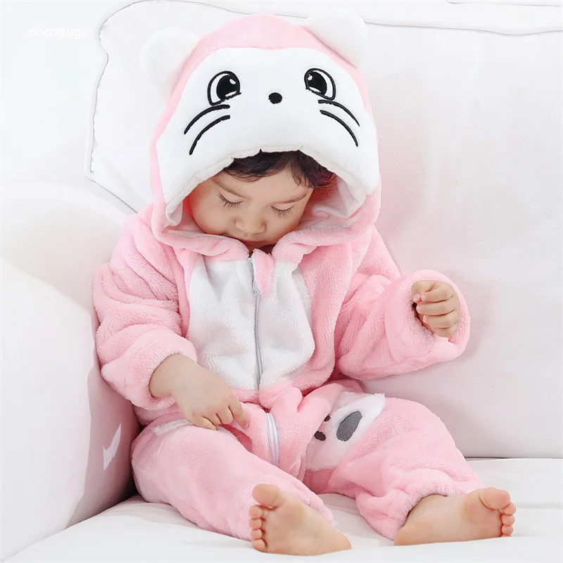 

Lovely Cat Romper Baby Girl Pajama Newborn Bebe Clothes Cute Bodysuits Flannel Warm One-piece Winter Halloween Animal Outfit