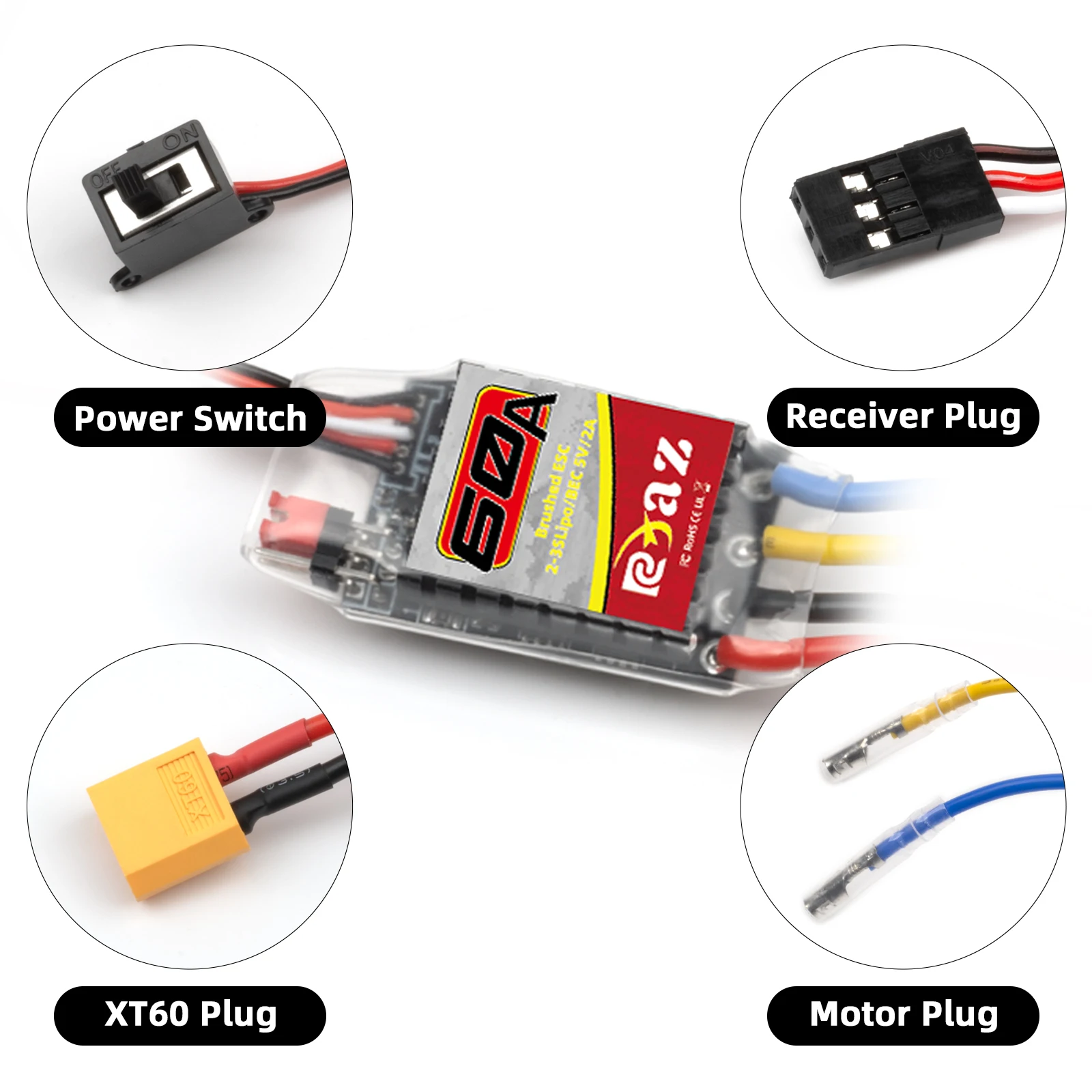RCXAZ 60A geborstelde elektronische snelheidsregelaar is geschikt voor RC klimauto's Axiale SCX10 RC Auto/Boot Tamiya Traxxas TRX4