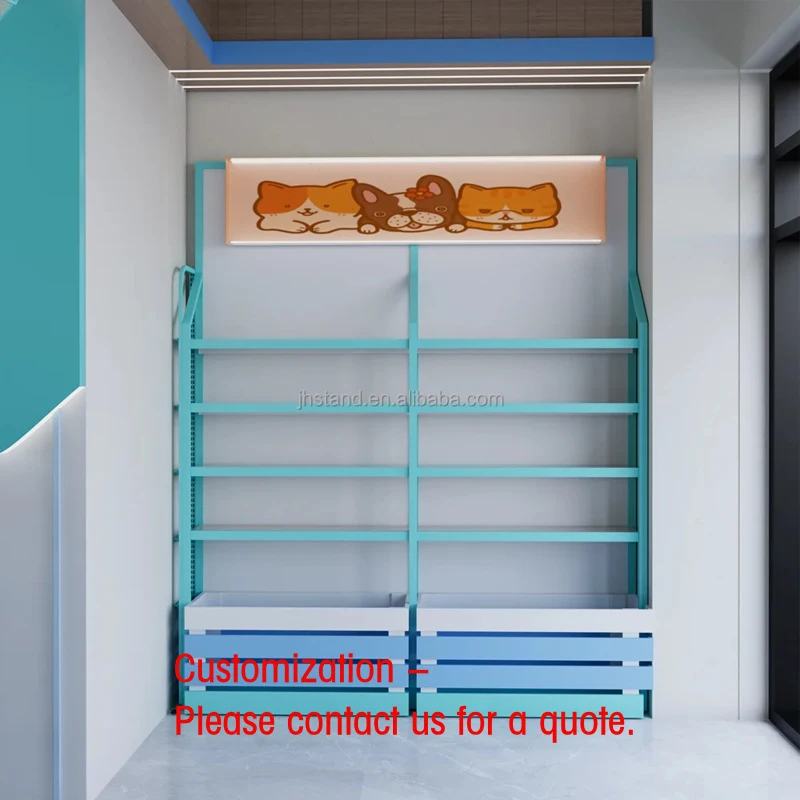 

custom.Supermarket Food Display Wall Rack Pet Display Stand Retail Blue Color Shop Display Shelf Pet Treat Dogs Sn