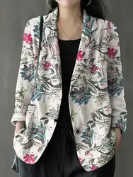 ZANZEA Floral Printed Casual Outwear Tops Commute Women Office Lady Cotton Suit Jackets Notched Lapel Vintage Autumn 2024 Blazer