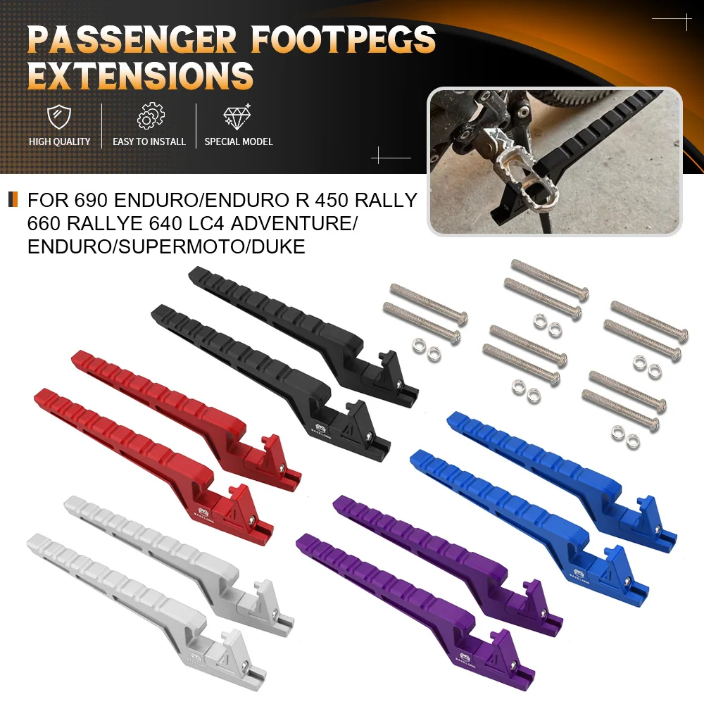 For 690 Enduro/Enduro R 450 Rally 660 Rallye 640 LC4 Adventure/Enduro/Supermoto/DUKE Motorcycle Passenger Footpegs Extensions