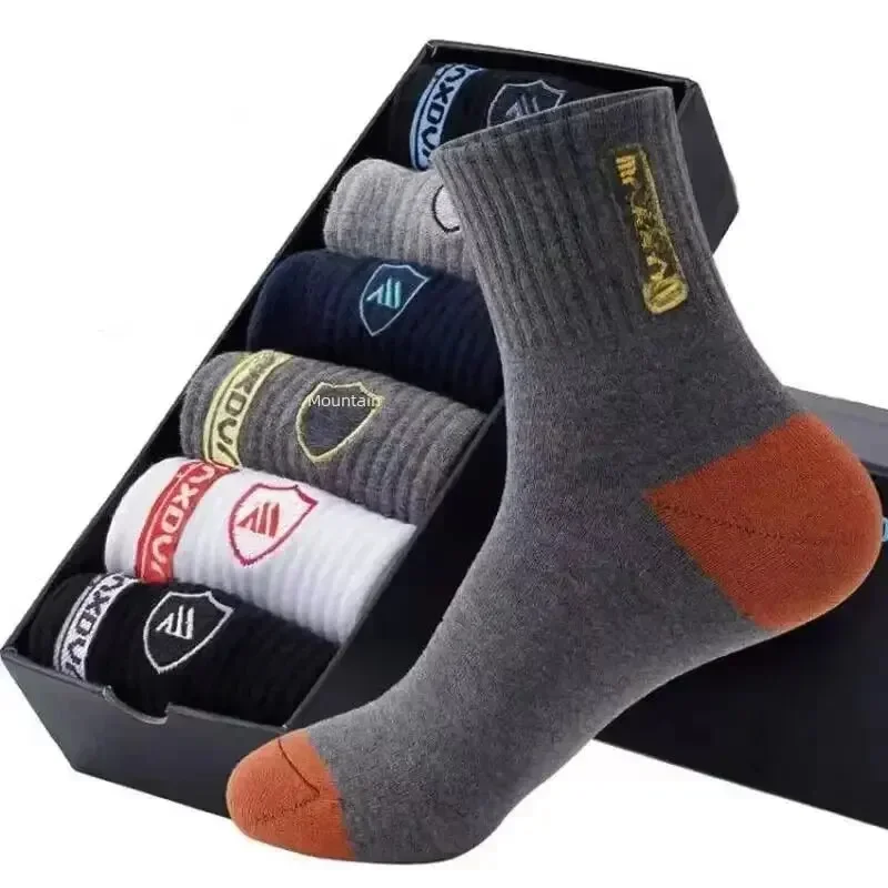 

【HOT】5 Pairs Apring And Fall Mens Sports Socks Summer Leisure Sweat Absorbent Comfortable Thin Breathable Basketball Meias