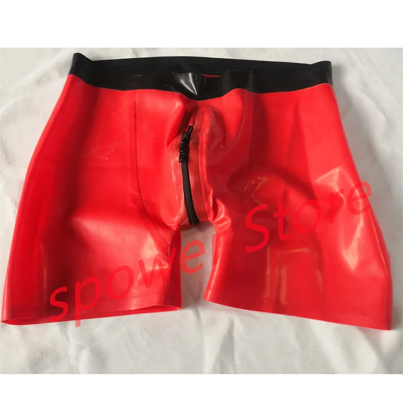 

Latex Panties Boxer Sexy Fetish Rubber Shorts Red with Black Lingerie Underwear Handmade Cosplay Costume for Men