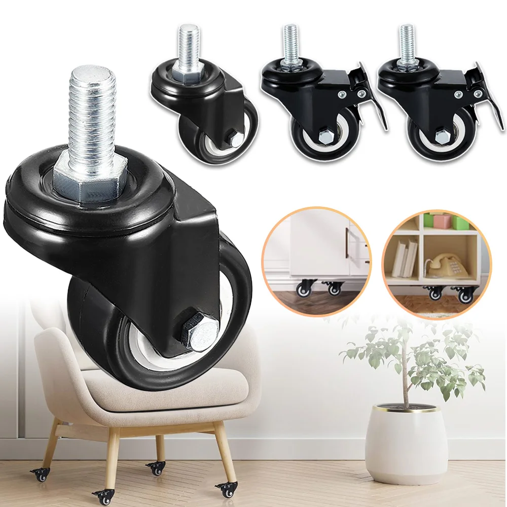 Ensemble de roulettes spirales, roulettes pour meubles et chariots, 360° °   Rotatif, silencieux, pour meubles de maison, armoire de bureau (2 freins, 2 sans frein)
