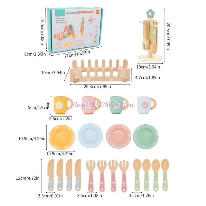 R6fd Kids Wooden Kitchen Set giocattoli per pretendere piatti utensili per pretendere il gioco età 3+