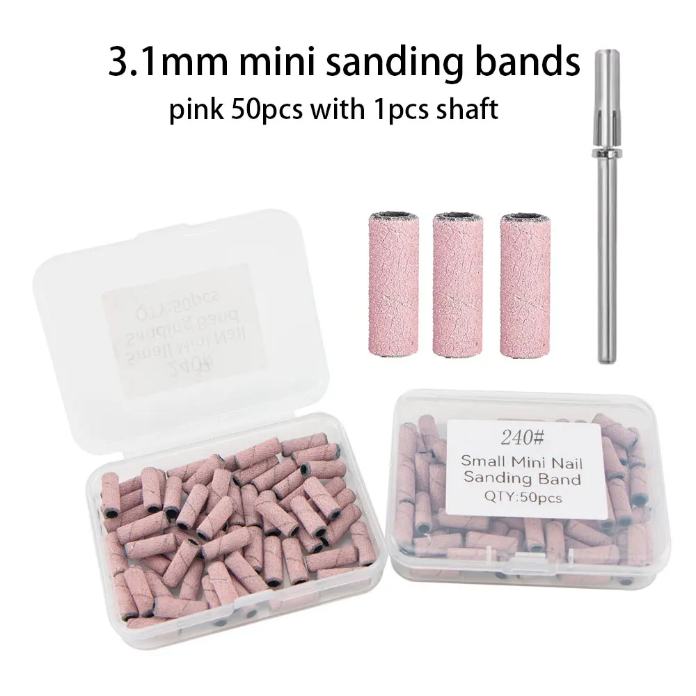 50 Stücke Mini Nagel Schleifbänder Mit 1 Stücke Edelstahl Schaft Nagel Bohrer Bits Maniküre Pediküre Werkzeuge Zubehör 3,1mm Sandsbänder
