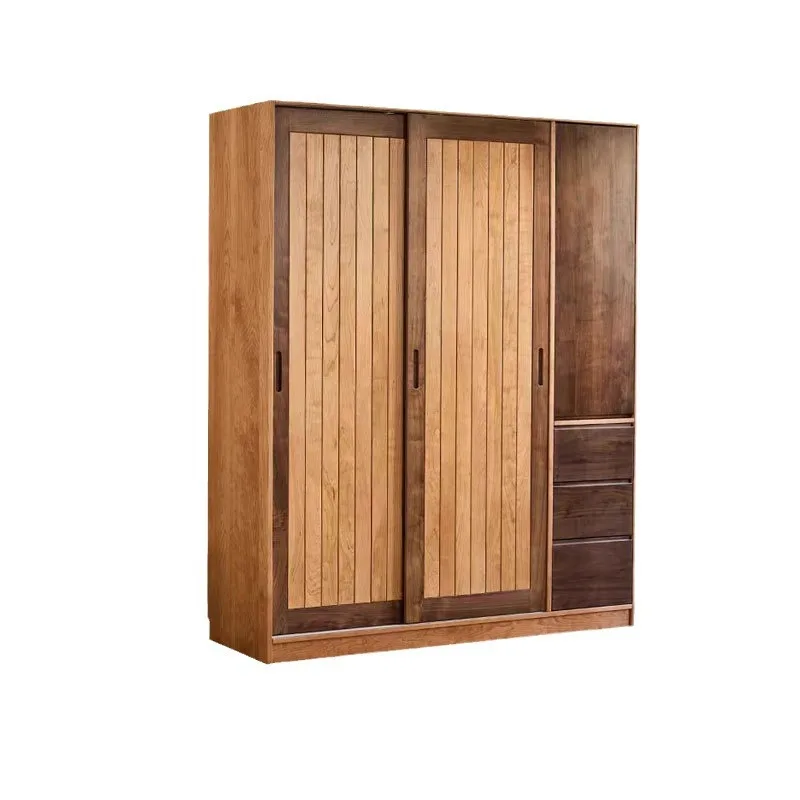 Nordic solid wood sliding door wardrobe, simple and modern, log cherry wood, home bedroom locker