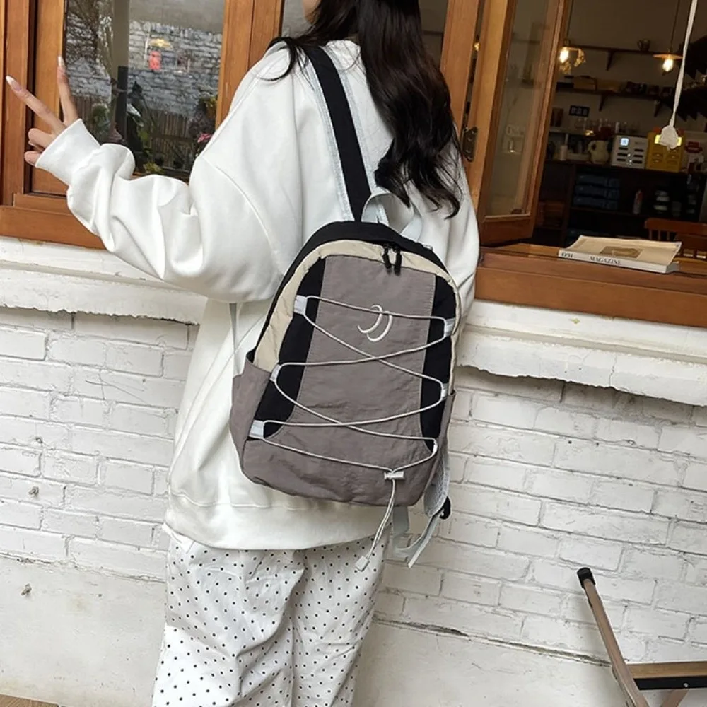 Patchwork Contrast Color Lightweight Backpack Aesthetic Y2k Nylon Shoulder Bags Streetwear Leisure Student Schoolbag Students