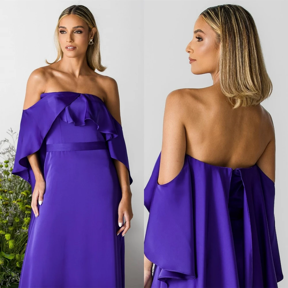 Robe de soirée en Satin violet, personnalisée, de haute qualité, épaules dénudées, sans manches, robe de soirée, mode occasi spécial