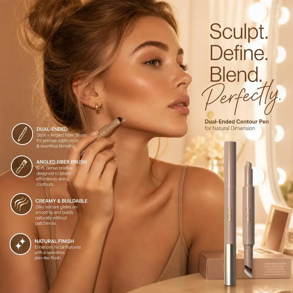 Doppelseitiger Konturenstift mit Pinsel, Nasen-Schattierungscreme-Stift, Gesichtskonturierung und Schattierung Make-up – Detail 3