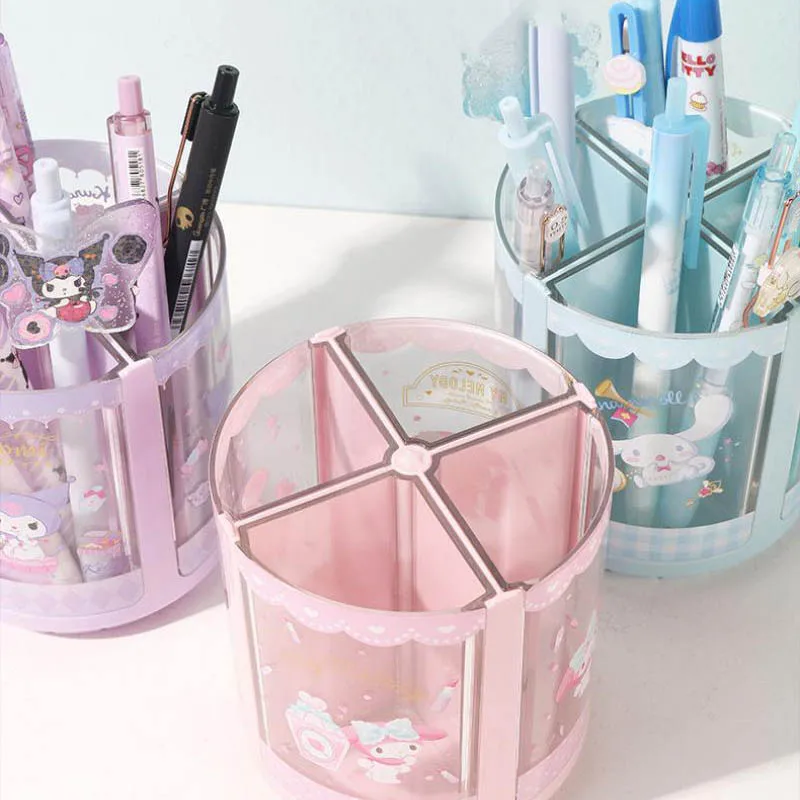 Kawaii Sanrio Rotating Pen Container Mymelody Kuromi Cinnamoroll Cute Anime Storage Box Large Capacity Student Desktop Girl Gift