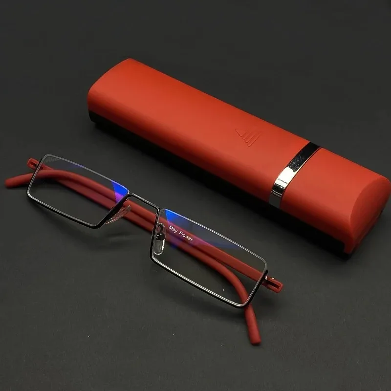 Quadratische Halbrahmen-Lesebrille für Männer und Frauen, modische Presbyopie-Brille, Anti-Blaulicht, Vintage-Business-Dioptrienbrille +1,0 – Detail 16