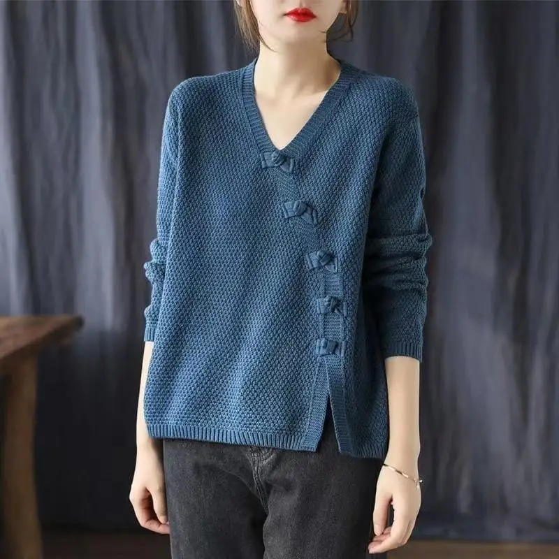 Counter Quality Artistic Retro Bottom Knitted Sweater for Women\'s Spring Autumn 2024 New Loose Casual Bottom Shirt Top for Women