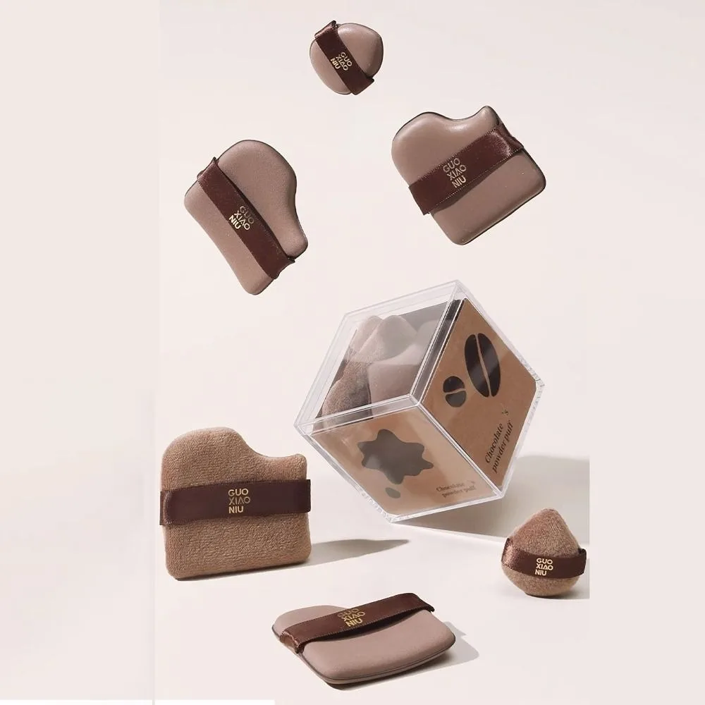 6pcs Mini Makeup Blender Puffs Chocolate Color Soft Makeup Sponge Dry Wet Use Double Sided Foundation Puff Set For Woman Beauty