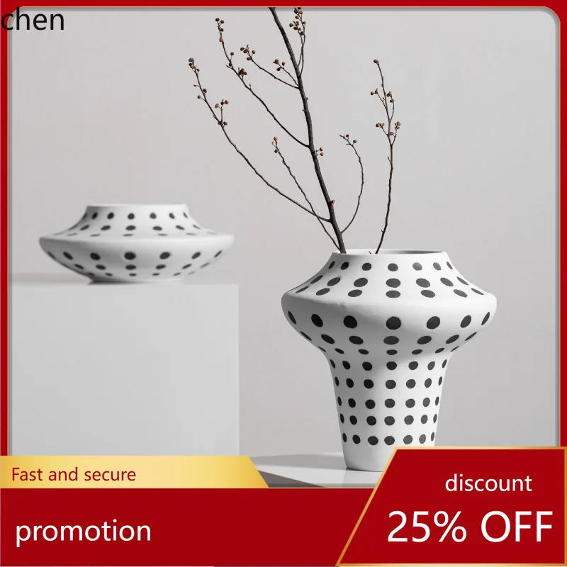 YFY High-End Wabi-Sabi Style Black and White Speckled Handmade Ceramic Vase Homestay High-End Coarse Ceramic Frosted Flower Vase