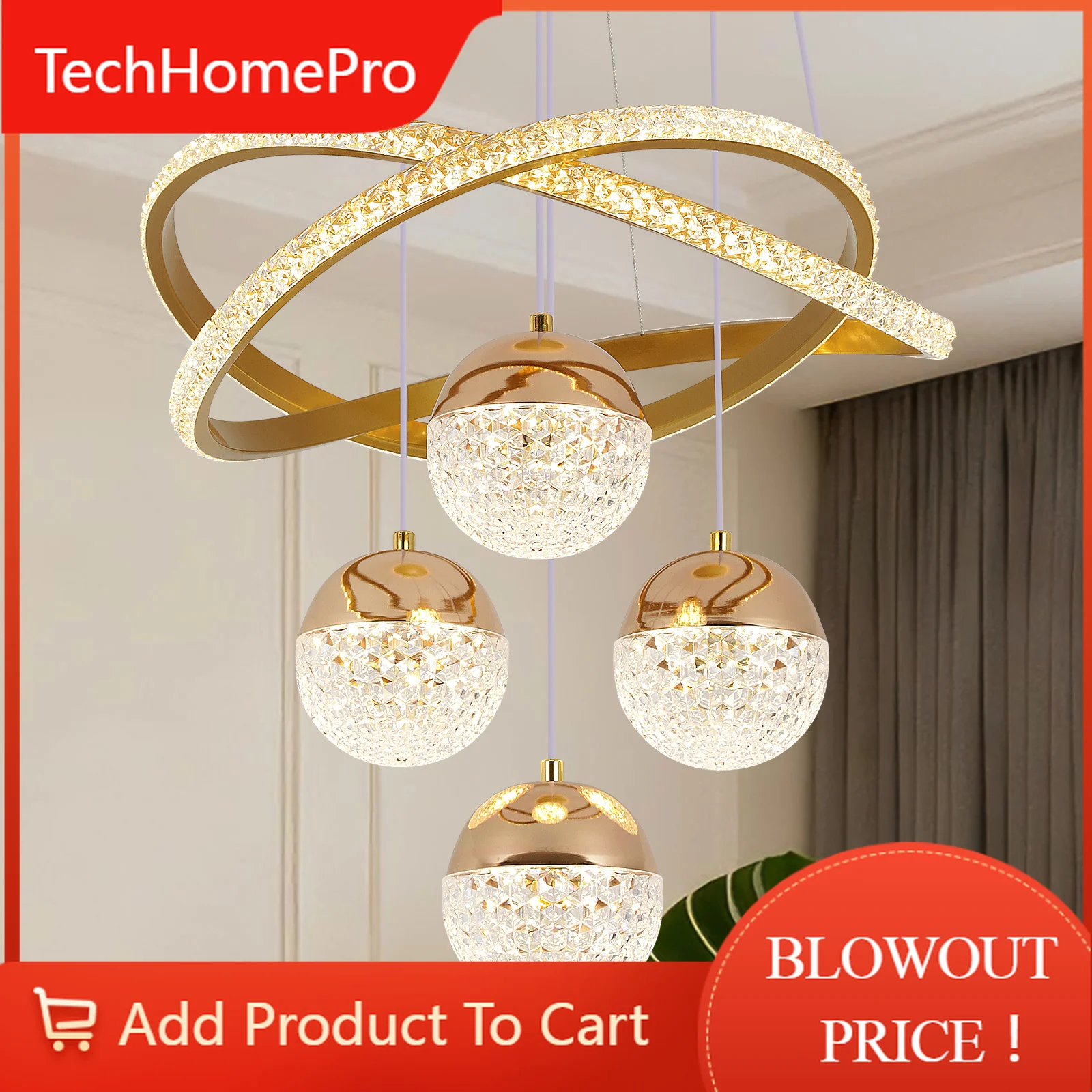 TechHPModern Led Chandelier Lighting Three LED Colors Nordic Restaurant Lighting Living Room