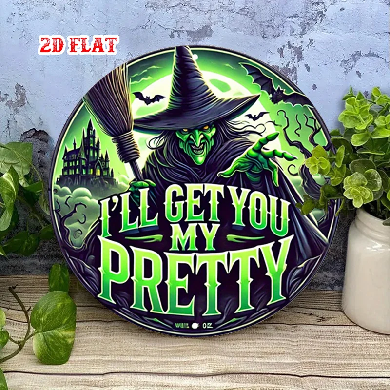 2D Flat, Gothic Witch & Haunted Castle Metal Wall - Witches Hat & 