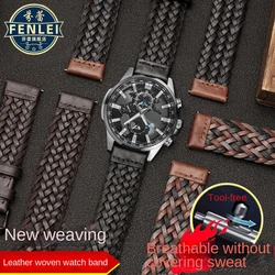 20 22mm Quick Release For Fossil Bulgari Huawei Armani Smart Braided Leather Watch Strap Men Women Universal Woven Watch band