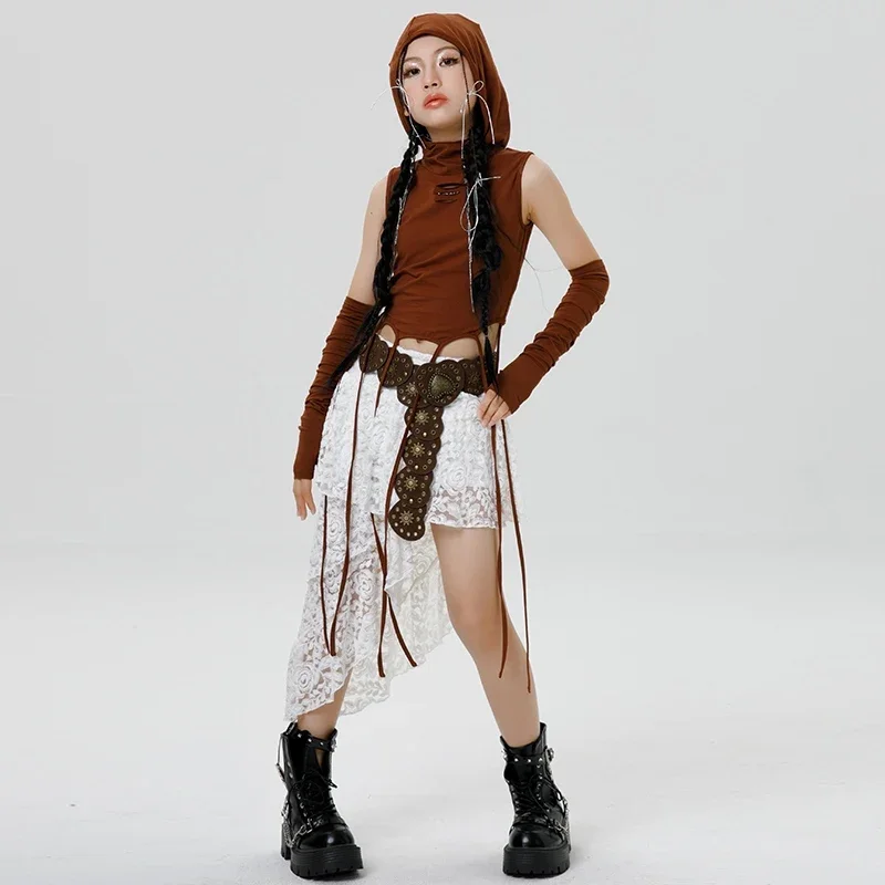 Neue Kinder Coole Jazz Dance Kostüme K POP Tanzen Wettbewerb Set Braun Hip Hop Straße Führen Outfits Für Mädchen Gruppe XH1683