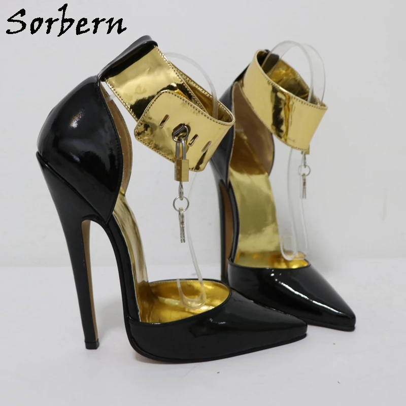 Sorbern 14cm Black Pump Women Shoes Crossdresser Stilettos High Heel Ankle Strap With Lock Special Arch Shoes Custom Color