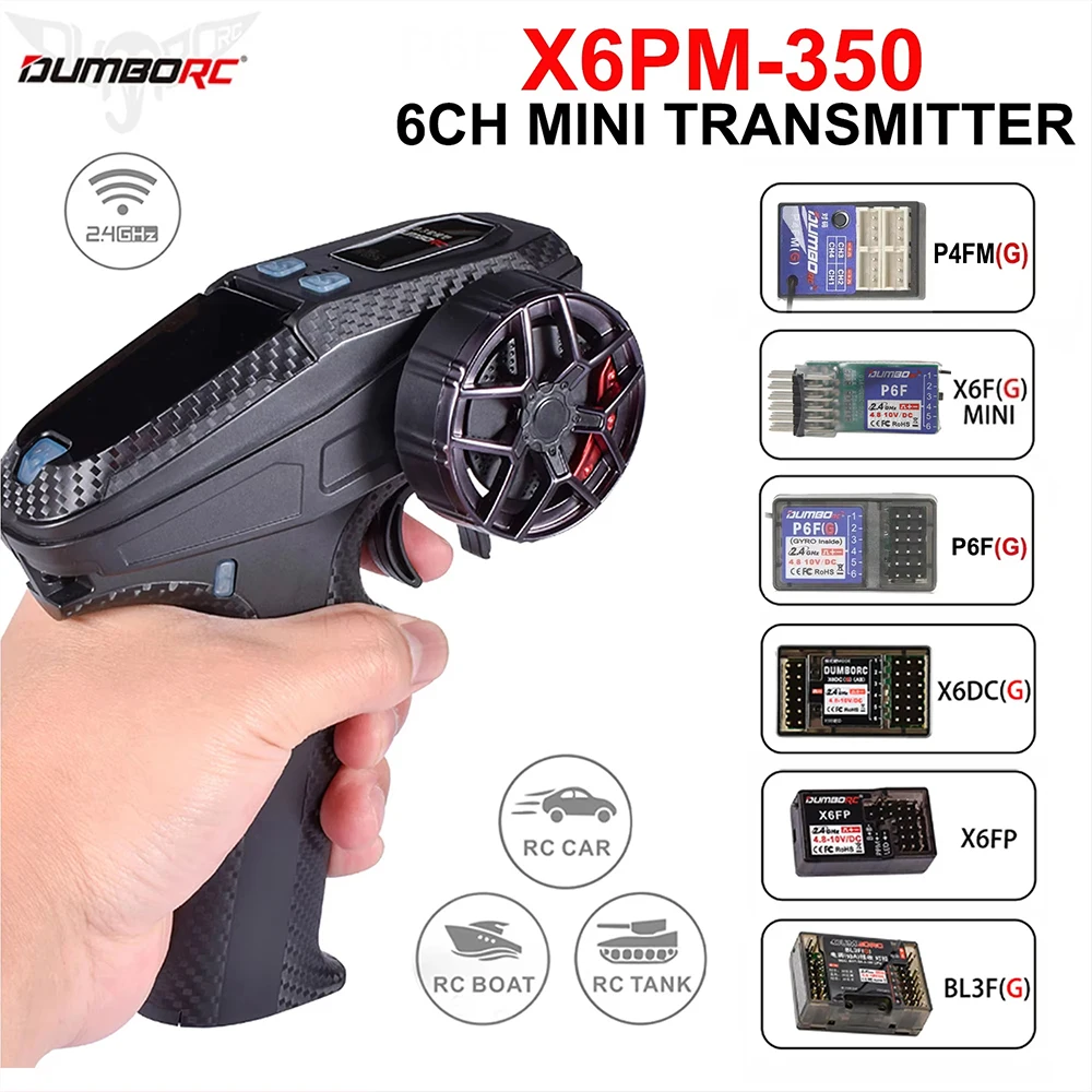 DUMBORC 6CH X6PM-350 2.4G 4.8-12V RC Mini Transmitter with X4FMG/X6FG/X6DCG/X6FP/BL3FG Gyro Receiver Universal RC Car Controller