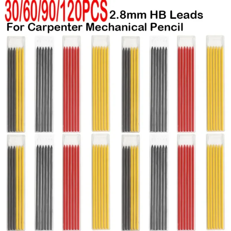 솔리드 기계식 목수 연필, 리드 목수 연필 리필, 교체 학교 용품 문구, 30/60/120 PCs, 2.8mm