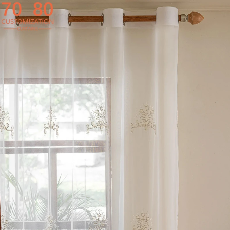 European Embroidery Thickened White Window Screen Living Room Bedroom Balcony Bay Window Customized Partition Curtain Finished