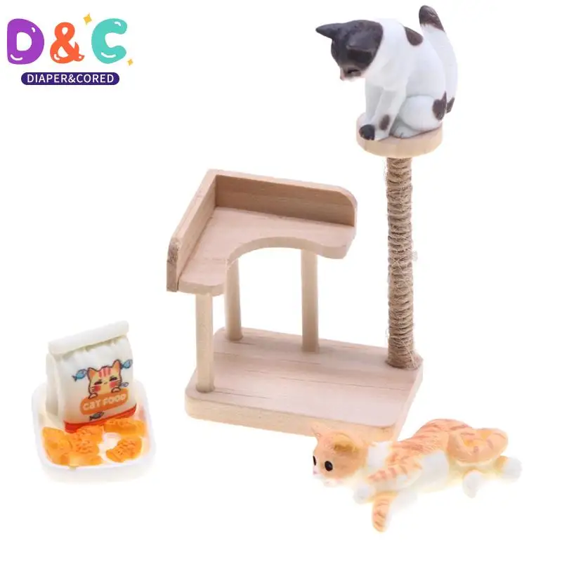 1:12 Dollhouse Mini Wooden Pet Cat Tree Tower Toys Cat Climbing Rack For Dollhouse Miniature Furniture Decor Accessories