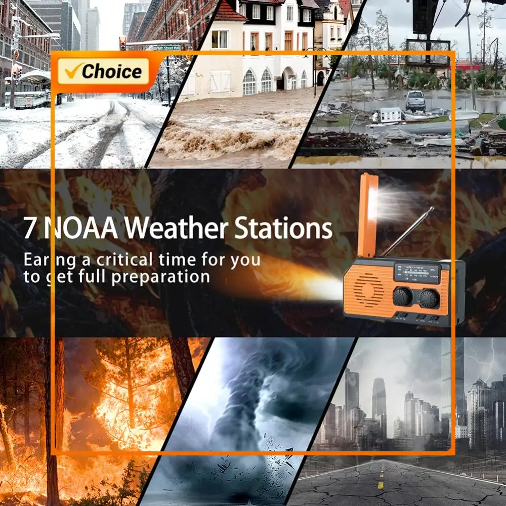 

Портативное многофункциональное радио с ручным приводом, AM/FM/WB, NOAA, с функцией оповещения о погоде, светодиодным фонариком и внешним аккумулятором для кемпинга и походов