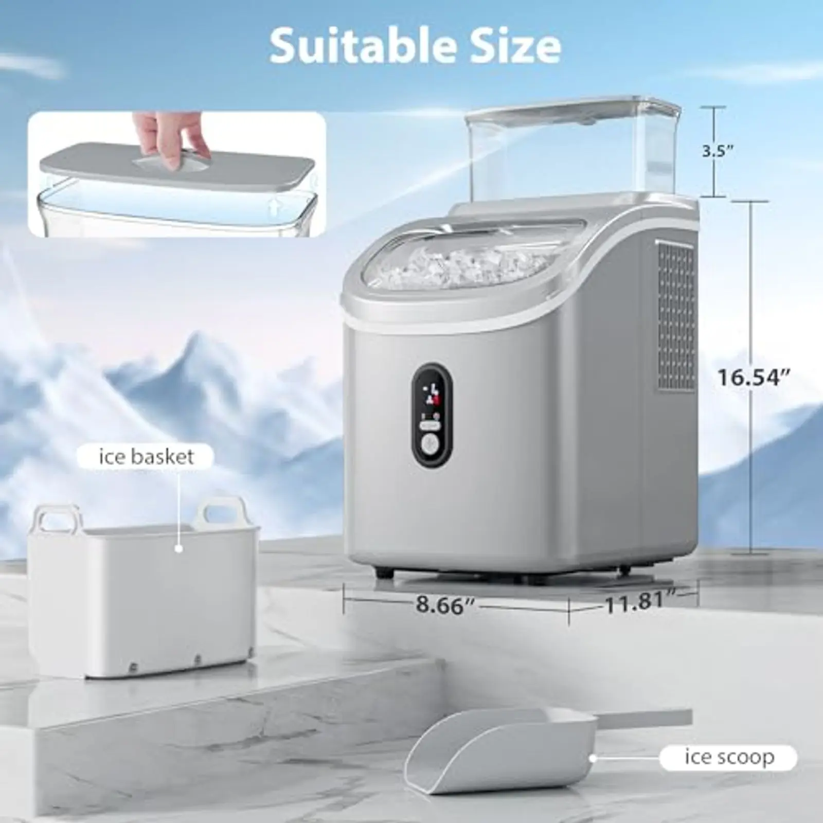 Countertop Ice Maker with External Water Tank – 16Pcs/5Mins, 34Lbs/Day, 2 Ways to Add Water, Self-Cleaning Portable for Home/Kit
