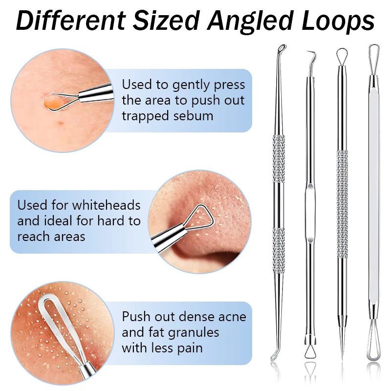 Rvs Mee-eter Removal Tool Set Acne Mee-eter Clip Pincet Stippen Porie Cleaner Acne Naald Huidreiniging Care Tools
