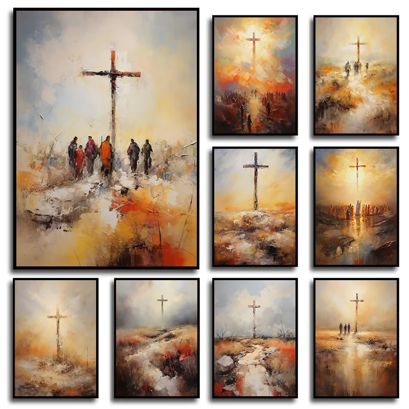 The Holy Cross Jesus Christ  Posters and Prints Canvas Painting Wall Boho Bible Art Vintage Pictures for Living Room Home Decor