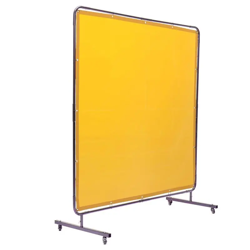 

Flame Retardant Shielding Wall 6' x 6' For Workshop Industrial Factory, Vinyl Protective Partition 4 Swivel Casters 2 Locking Wheels Mobile Heavy Duty Frame Yellow