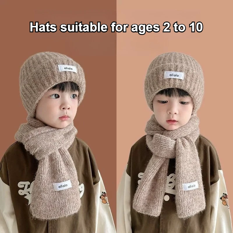 

Детская зимняя вязаная шапка и шарф, теплая шапка-ушанка для малышей для мальчиков и девочек 2–10 лет, комплект из 2 предметов для детей в холодную погоду