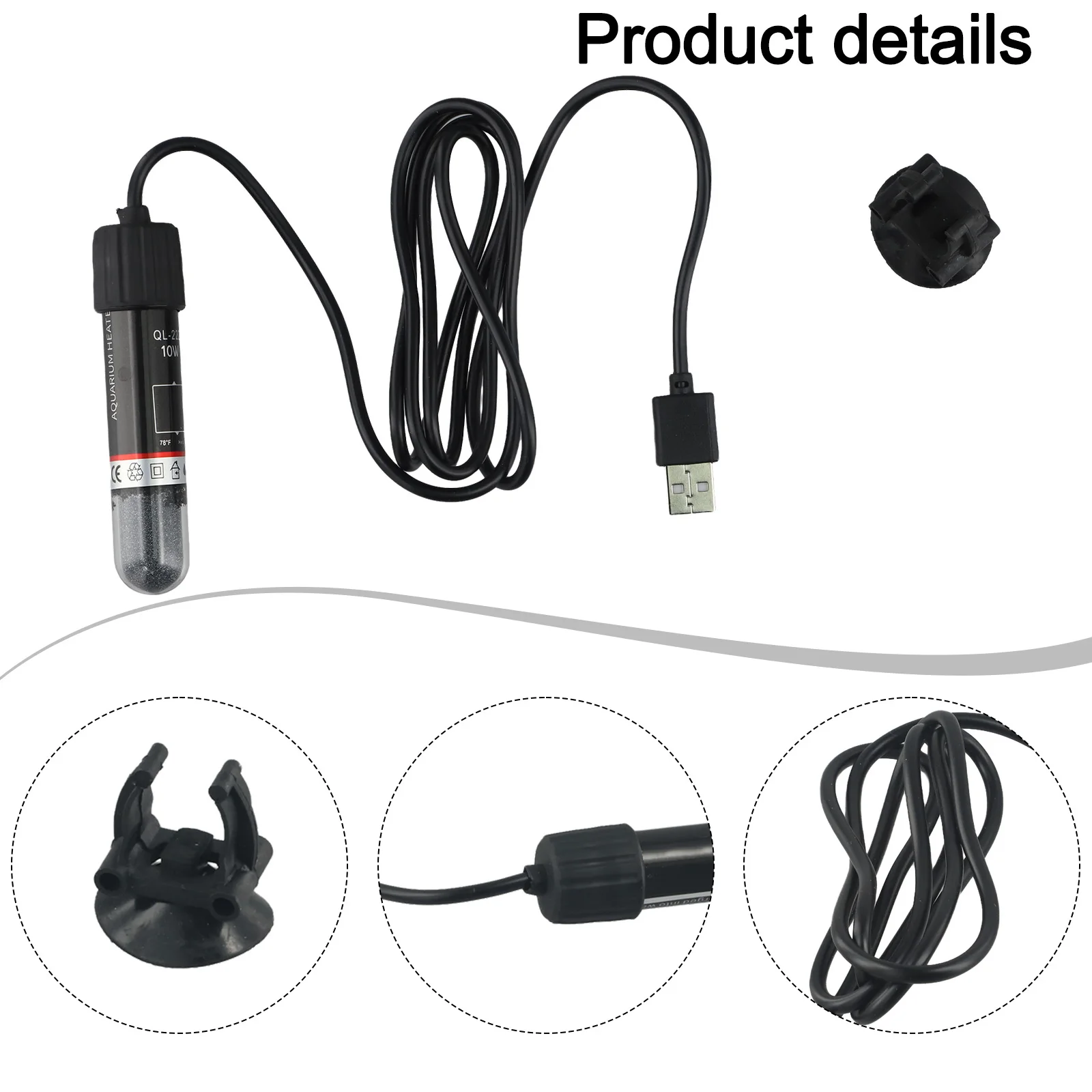 Per acquari da tavolo Riscaldatore per acquario piccolo Riscaldatore per acquario USB 10W Potenza Nero Oro Riempito di sabbia Tensione DC5V