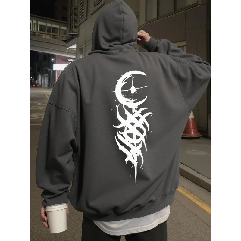 هوديي للرجال ملابس الشارع تصميم القبلية القمر الجرافيك هوديس الرجال يرتدين في الربيع والخريف والشتاء البلوز #4