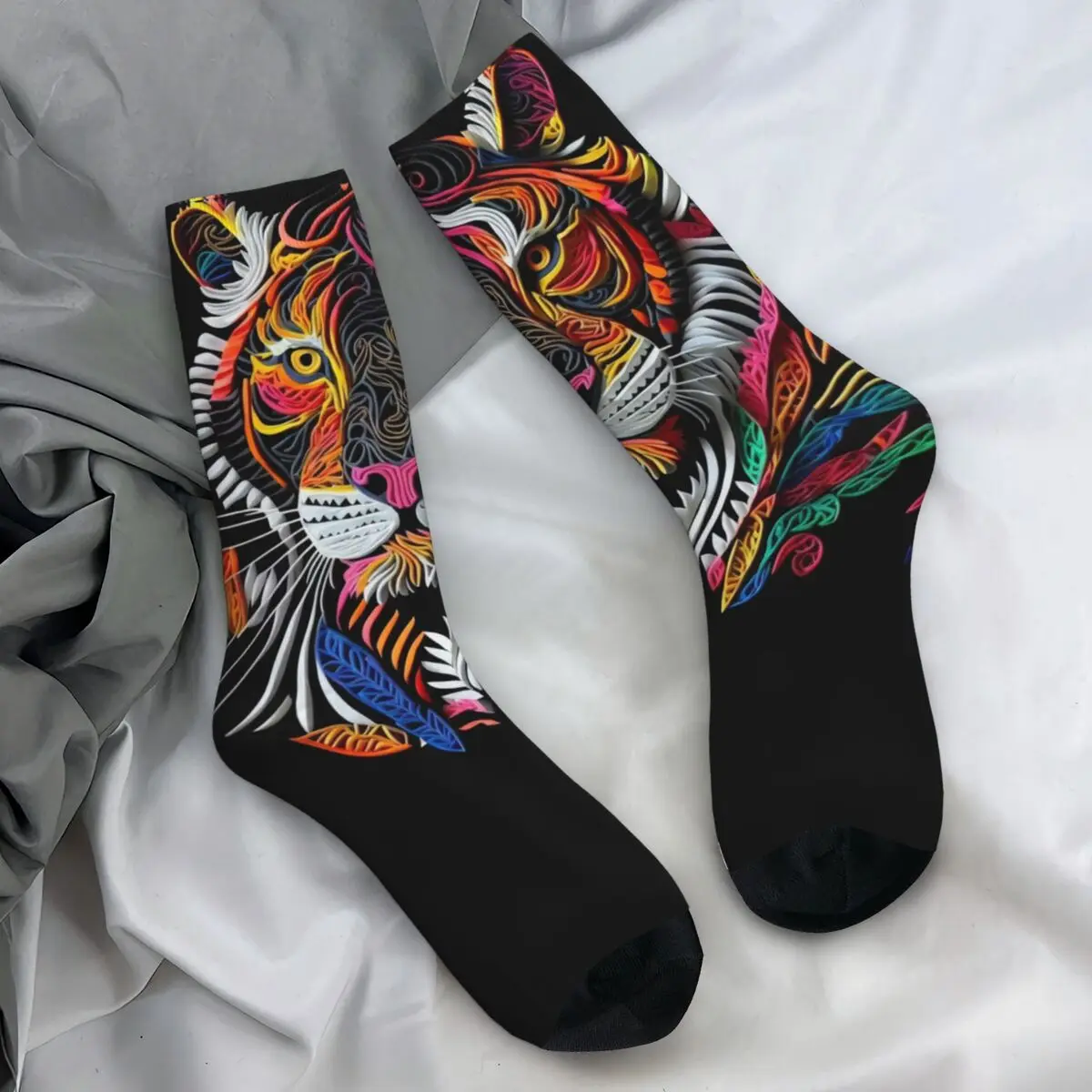 Craft Tiger Stockings Abstract Animal Print Custom Fashion Socks Winter Non Skid Socks Men Climbing Soft Breathable Socks