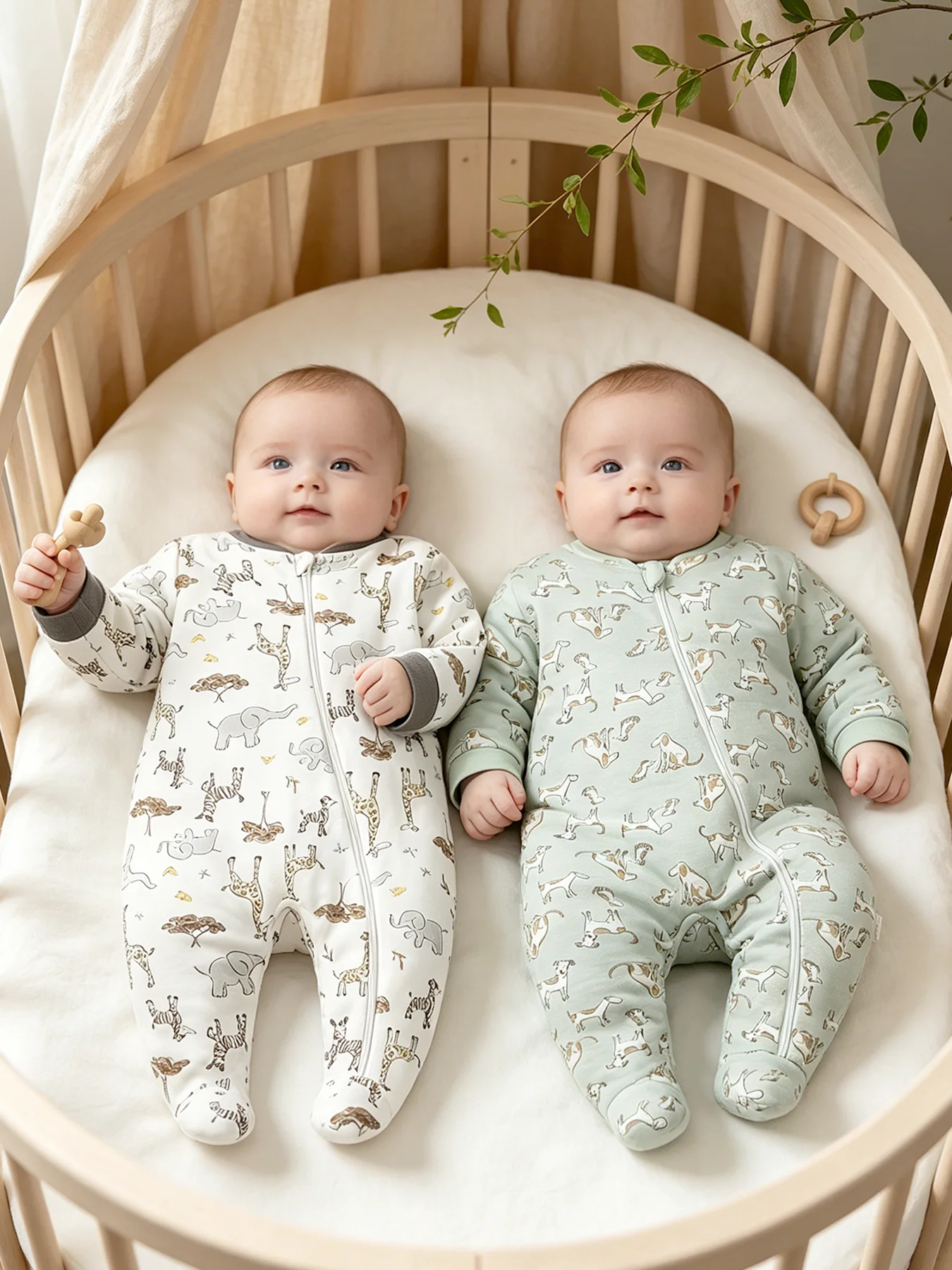TtkaaBaby 100% Baumwolle Tier-Print Langarm-Baby-Strampler-Set mit Füßen – Neugeborenen- und Erstgeburtstagsgeschenk – Detail 3