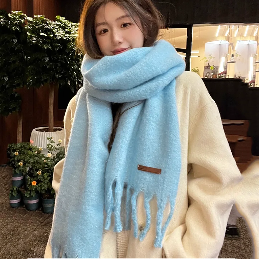 Fashion Superior Pure Color Mohair Wool Blends Scarf Shawl Winter Long Thick Neckerchief Women Male Muffler Warm Soft