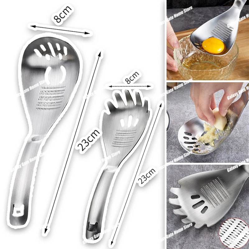 

Stainless Steel Multi-functional Grinding Spoon Durable Kitchen Cuisine Egg Garlic Soup Divider Utensils Tool Useful Gadgets Set