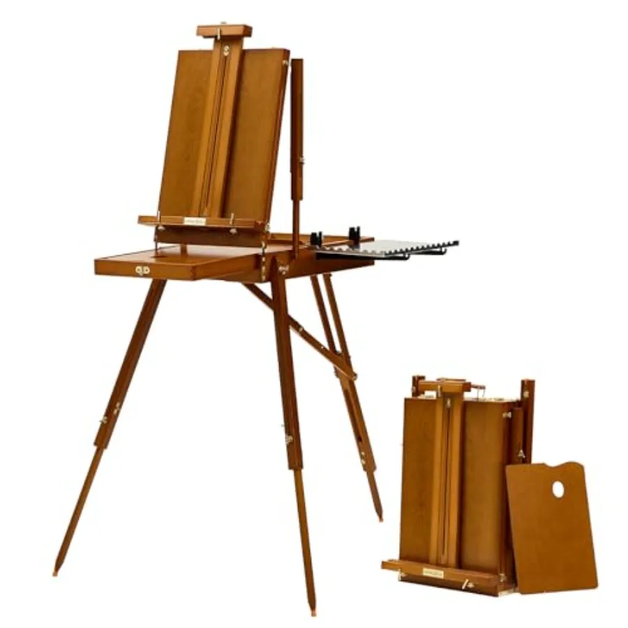 

French Easel for Painting Deluxe Beech Wooden Field and Studio Sketchbox Easel Stand with Metal Side Tray Portableand Easy Tran