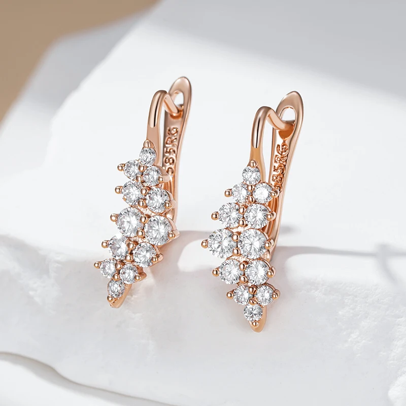 Kinel Hot Shiny Natural Zircon Geometry Drop Earrings For Women Trend 585 Rose Gold Color Wedding Fine Jewelry Crystal Gift