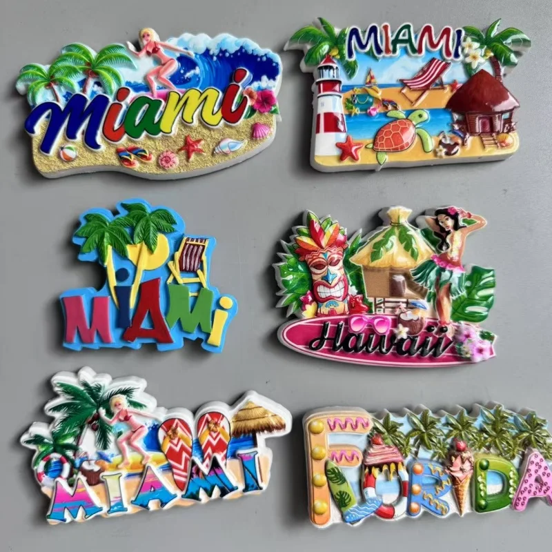 هدايا تذكارية سياحية مغناطيس الثلاجة الولايات المتحدة الأمريكية، زينة الثلاجة لمجموعة ميامي نيويورك هاواي من ملصقات زينة الثلاجة #1
