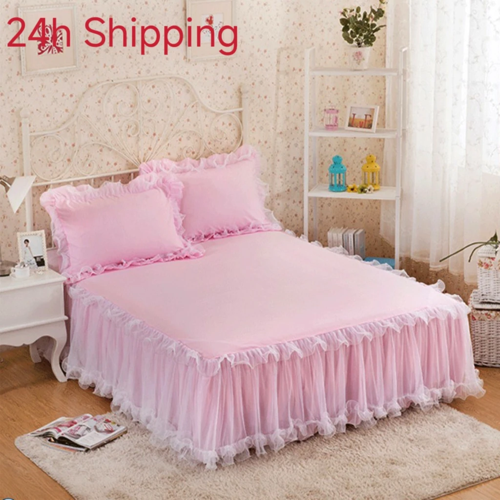 

1pcs Elegant Princess Bed Skirt Non-slip Mattress Cover Ruffled Lace Bed Skirt Bedsheet Protector Bedspread No Pillowcase