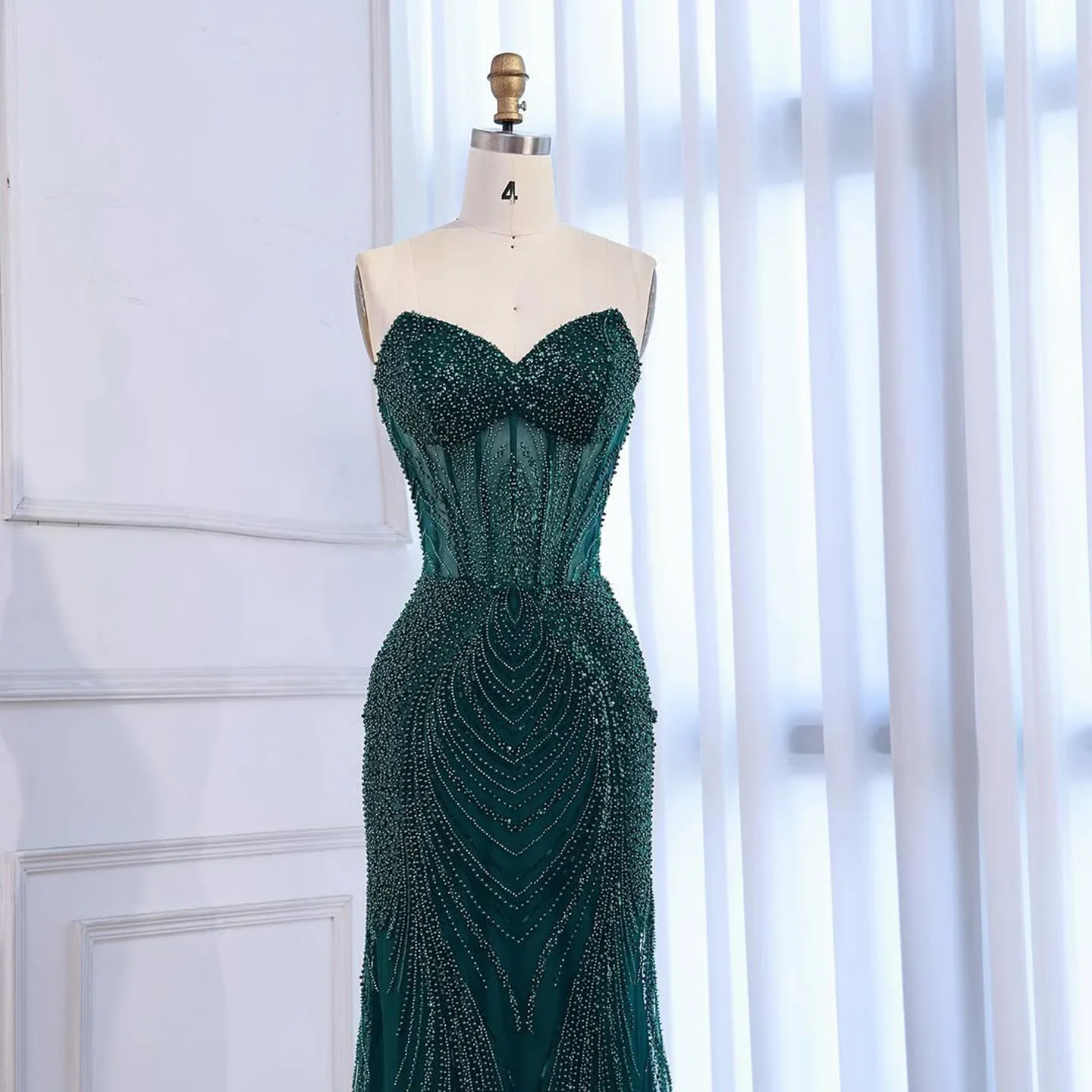 Serene Hill Green Beaded Mermaid Evening Dress