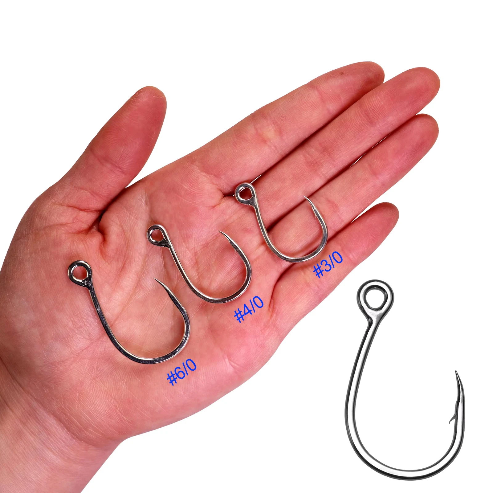 

THKFISH Big Circle Fishing Hooks Saltwater #3/0 #4/0 #6/0 High Carbon Steel Big Up Eye Jig Barbed Hooks Fishing Tackle