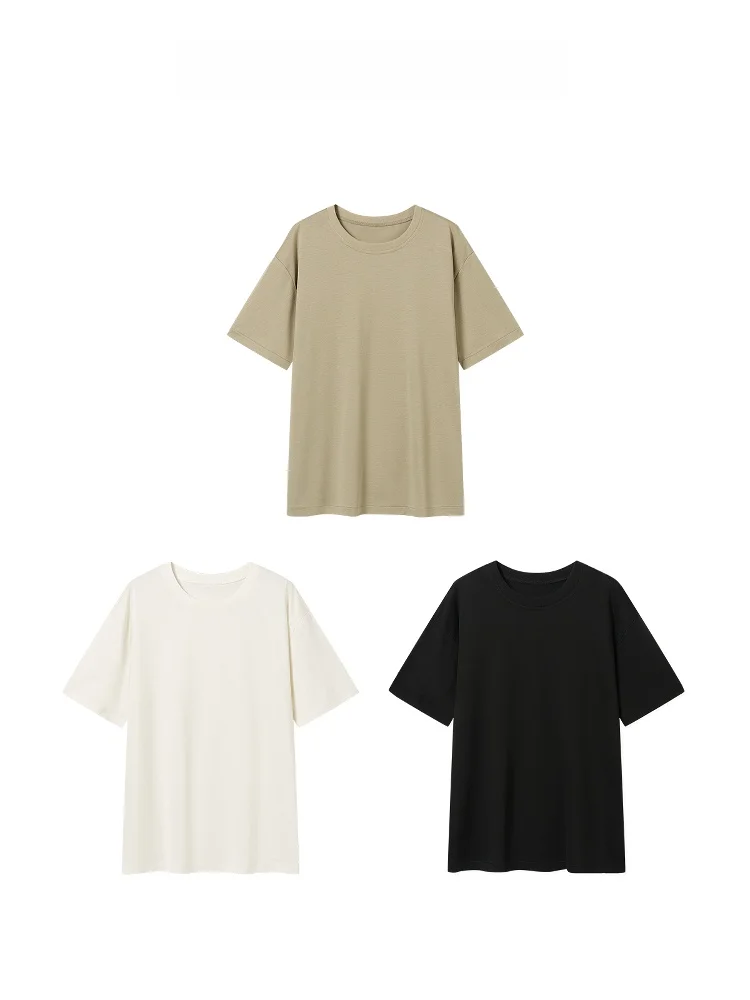 

Легкая шелковая футболка Jaja с охлаждающим эффектом, свободного кроя, с круглым вырезом, винтажная, с коротким рукавом, удобная, дышащая, летняя.