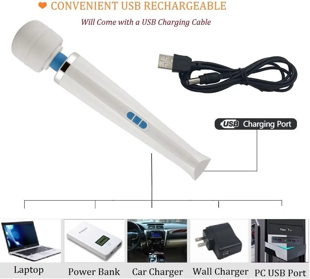 Hitachi Magic Wand Cordless rechargeable USB Massager Vibrator HV-270 Plus Attachments