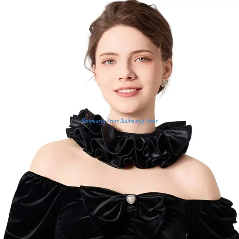 573B Victorian Styles Faux Collar Ruffled Detachable Collar for Various Occasion Decorative Accessory For Clothes Enhancer