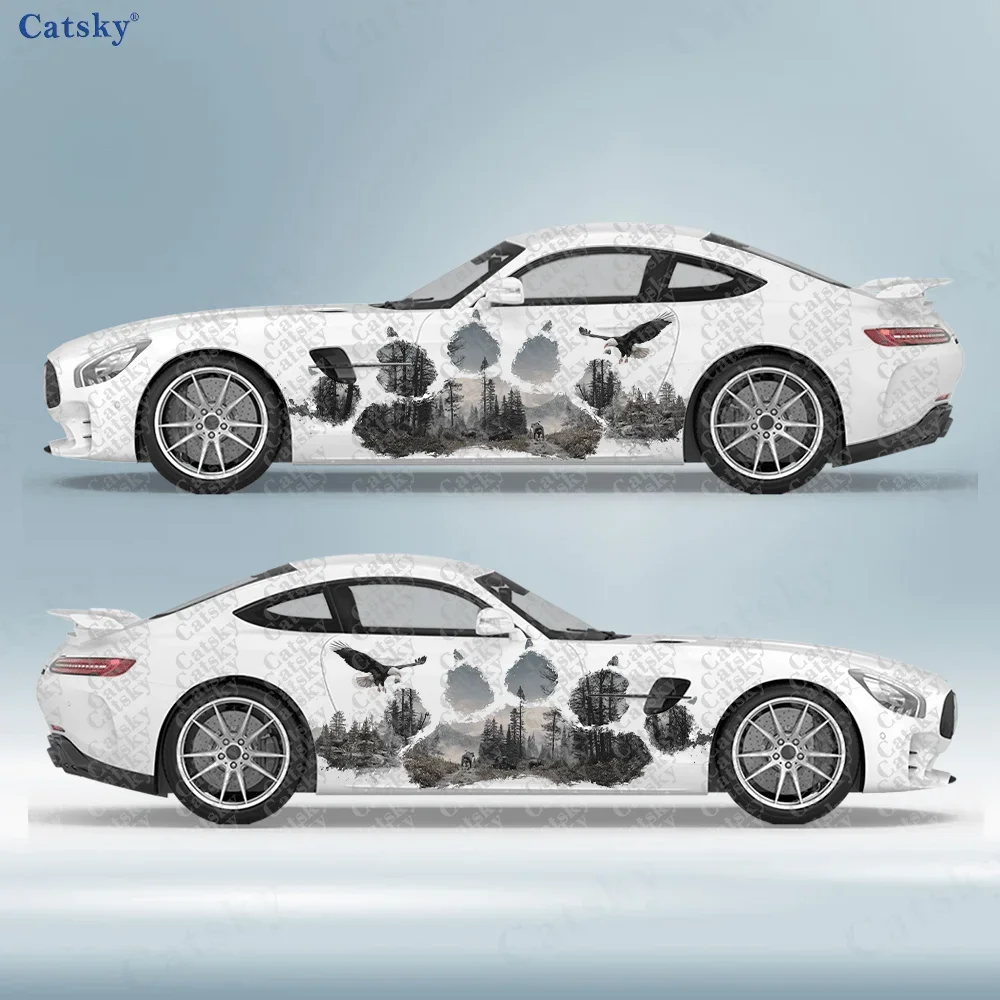 2pcs Wolf Paw Print Scenic Forest Decal, Durable, Fade-Resistant, Easy to Install and Remove - Enhance Vehicle Aesthetic with Ar